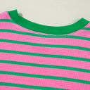  Pink Stripe Waffle Knit Crew Neck Plus Size Sweatshirt