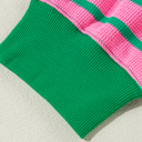  Pink Stripe Waffle Knit Crew Neck Plus Size Sweatshirt