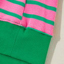  Pink Stripe Waffle Knit Crew Neck Plus Size Sweatshirt