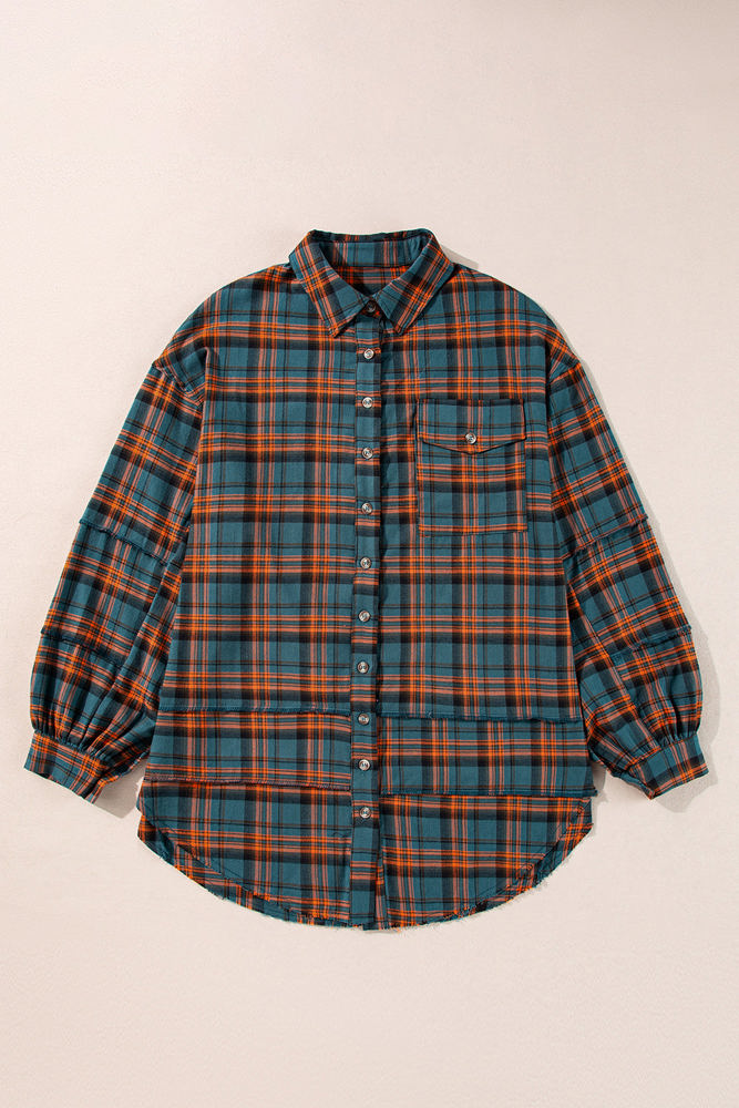 Plaid Long Sleeve Side Split Distressed Shirt