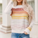 Multicolored XL Poppy Stripe Long Sleeve Round Neck Sweater