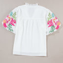  Priscilla Embroidered Puff Sleeve Notched Neck Blouse