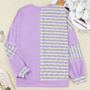  Purple Stripe Patchwork Buttoned Drop Shoulder Plus Size Pullover