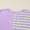  Purple Stripe Patchwork Buttoned Drop Shoulder Plus Size Pullover