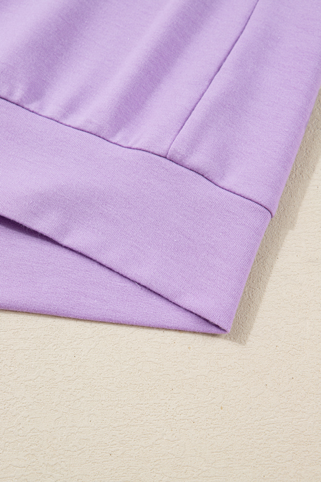 Purple Stripe Patchwork Buttoned Drop Shoulder Plus Size Pullover