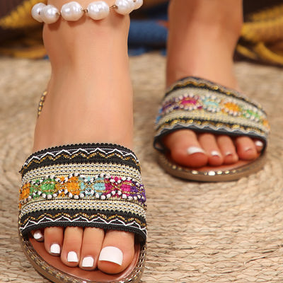 Quincy Bohemian Pattern Crochet Slippers
