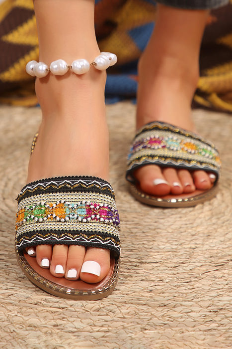 Quincy Bohemian Pattern Crochet Slippers