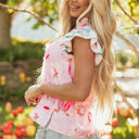  Quincy Floral Patchwork Flutter Sleeve Blouse