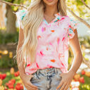  Quincy Floral Patchwork Flutter Sleeve Blouse