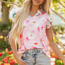 Multicolored XL Quincy Floral Patchwork Flutter Sleeve Blouse