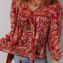  Quinn Paisley Tassel Tie Puff Sleeve Boho Blouse