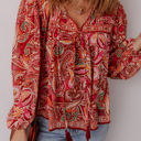  Quinn Paisley Tassel Tie Puff Sleeve Boho Blouse