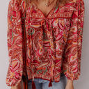  Quinn Paisley Tassel Tie Puff Sleeve Boho Blouse