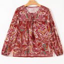  Quinn Paisley Tassel Tie Puff Sleeve Boho Blouse
