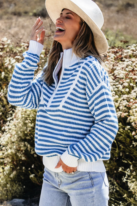 Quinn Stripe Zip Up Collar Sweater