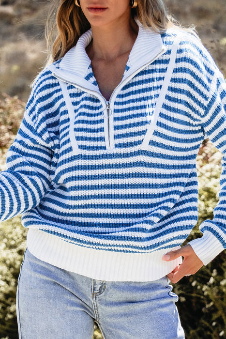 Quinn Stripe Zip Up Collar Sweater