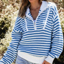 Blue Large Quinn Stripe Zip Up Collar Sweater