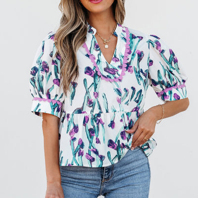 Raelyn Floral Ricrac Trim Top