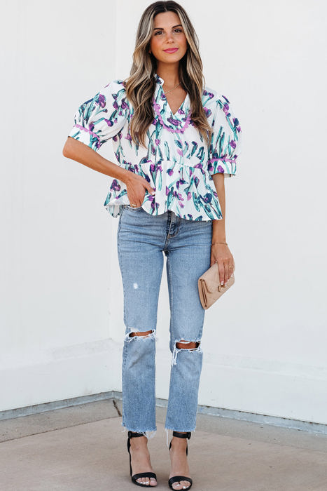 Raelyn Floral Ricrac Trim Top