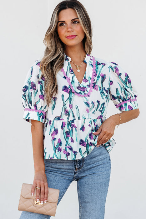 Raelyn Floral Ricrac Trim Top