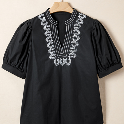 Raelynn Contrast Embroidered Detail Blouse