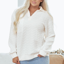 White Large Raina Textured Collared Pullover
