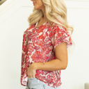  Raina Vintage Floral Ruffle Sleeve V Neck Blouse