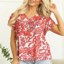 Raina Vintage Floral Ruffle Sleeve V Neck Blouse