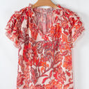  Raina Vintage Floral Ruffle Sleeve V Neck Blouse