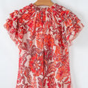  Raina Vintage Floral Ruffle Sleeve V Neck Blouse