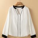 White Large Ramila Textured Colorblock Elegant Blouse