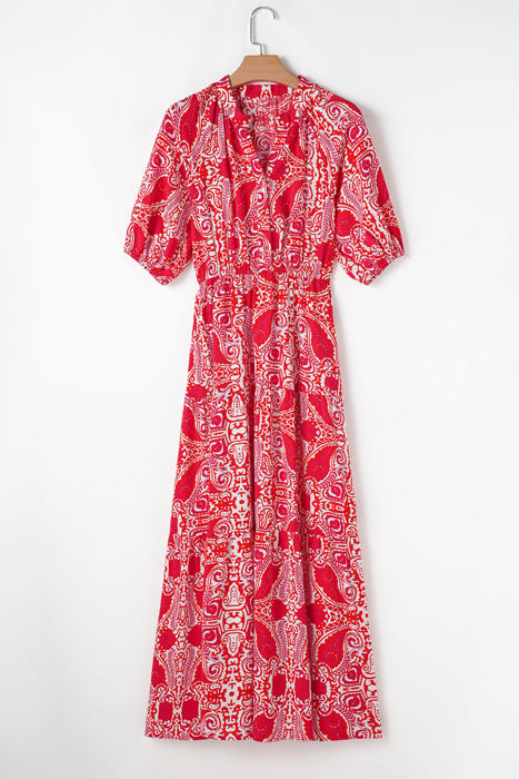 Raquel Paisley Side Slit Maxi Dress