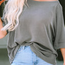 Gray Medium Raven Boatneck Batwing Sleeve Cording Blouse