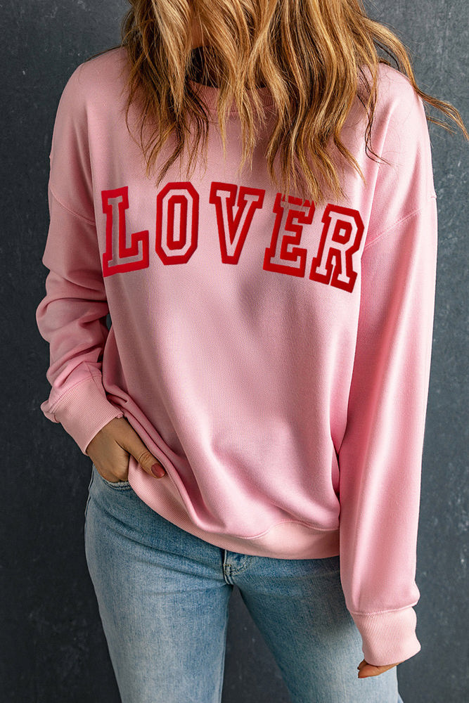 Raya LOVER Puff Print Drop Shoulder Pullover Sweatshirt