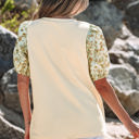  Rayne Floral Bubble Sleeve Patchwork Ribbed Top