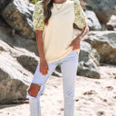  Rayne Floral Bubble Sleeve Patchwork Ribbed Top