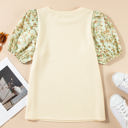 Rayne Floral Bubble Sleeve Patchwork Ribbed Top