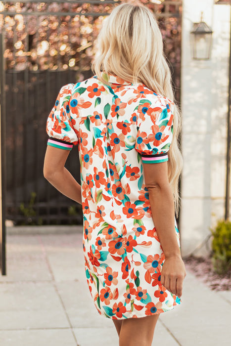 Rayne Floral Split Neck Puff Short Sleeve Tiered Dress