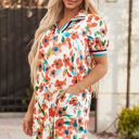  Rayne Floral Split Neck Puff Short Sleeve Tiered Dress