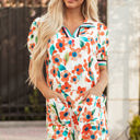  Rayne Floral Split Neck Puff Short Sleeve Tiered Dress