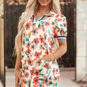  Rayne Floral Split Neck Puff Short Sleeve Tiered Dress