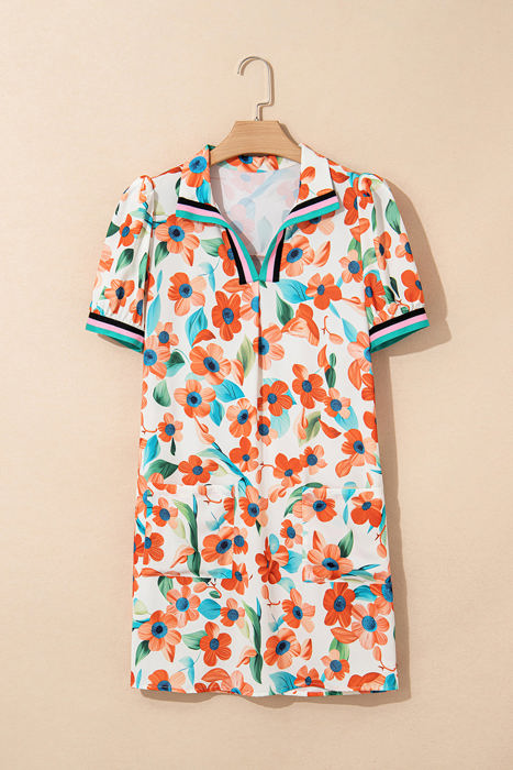 Rayne Floral Split Neck Puff Short Sleeve Tiered Dress