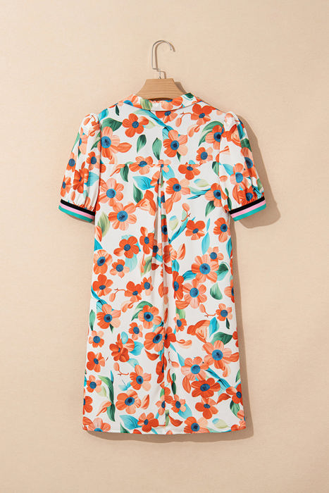 Rayne Floral Split Neck Puff Short Sleeve Tiered Dress