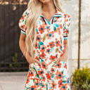 Orange XL Rayne Floral Split Neck Puff Short Sleeve Tiered Dress