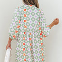 Reagan Floral Print 3/4 Sleeve Notched Neck Mini Dress