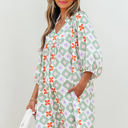  Reagan Floral Print 3/4 Sleeve Notched Neck Mini Dress