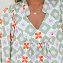  Reagan Floral Print 3/4 Sleeve Notched Neck Mini Dress