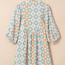  Reagan Floral Print 3/4 Sleeve Notched Neck Mini Dress