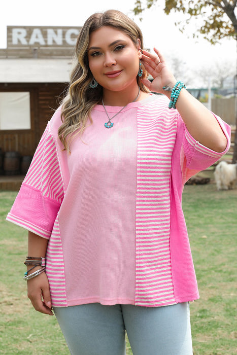 Reagan Plus Size Stripe Patchwork Top