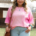 Pink Stripe 1X Reagan Plus Size Stripe Patchwork Top